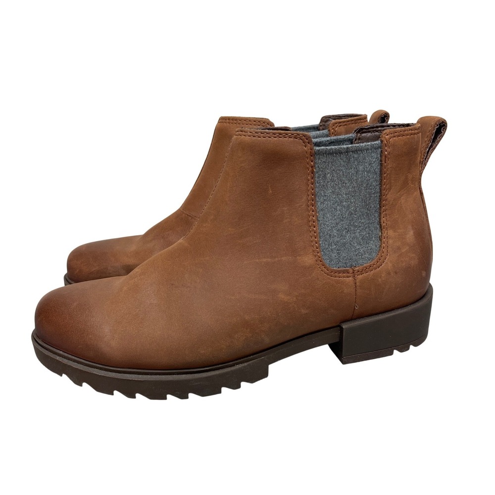 Sorel Lennox Chelsea Boots Brown Waterproof Leather Ankle Lug Sole Size 8